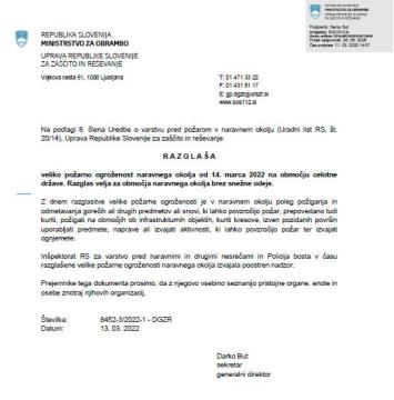 RAZGLAS o veliki požarni ogroženosti naravnega okolja